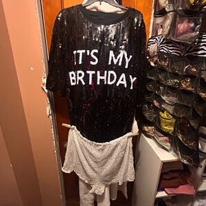Black Sequin 'It's My Birthday' Top